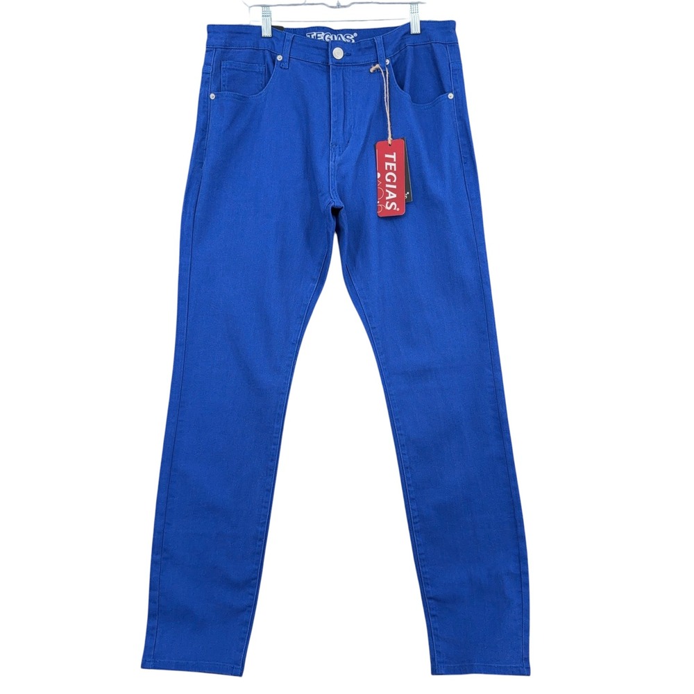 TEGIAS Slim Straight Trousers Mens XL Cotton Elastane Blue